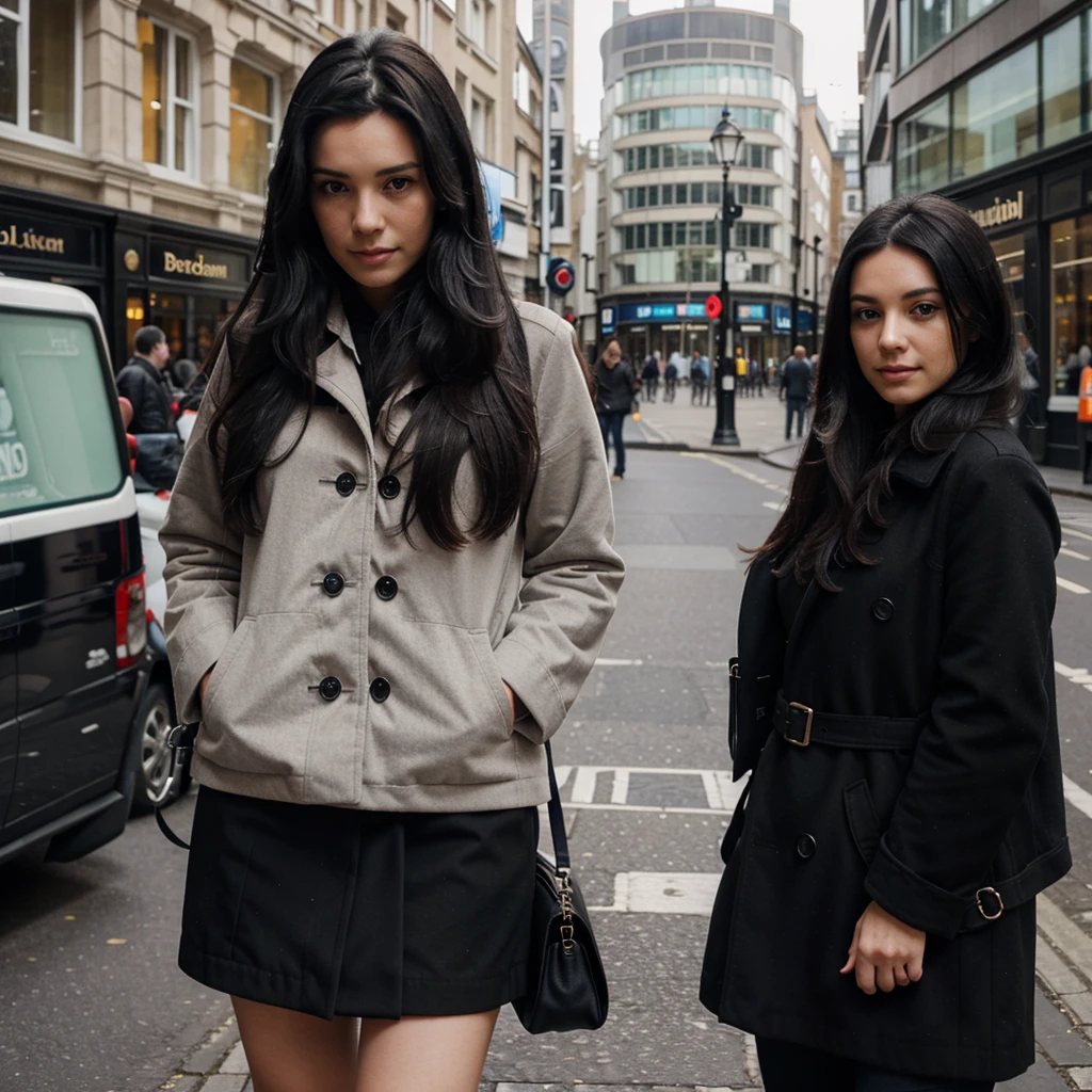 British lady with long black hair in London