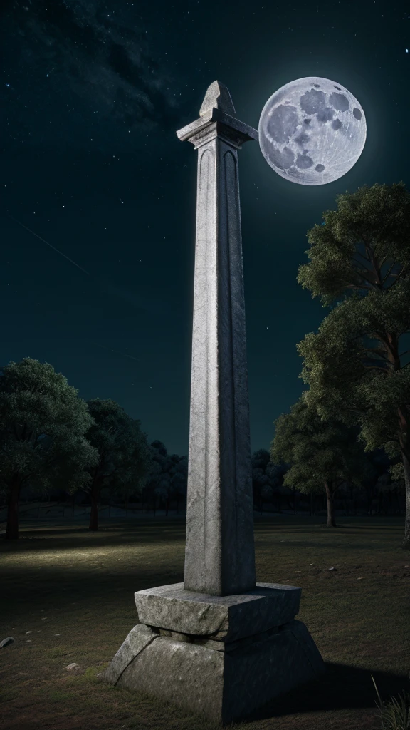 sword in stone at night full moon, some trees , 4k high quality