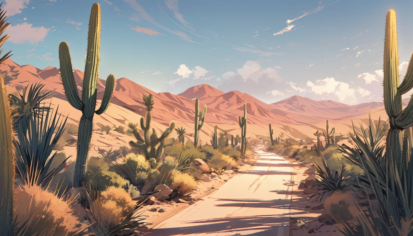 desert road with cacti
