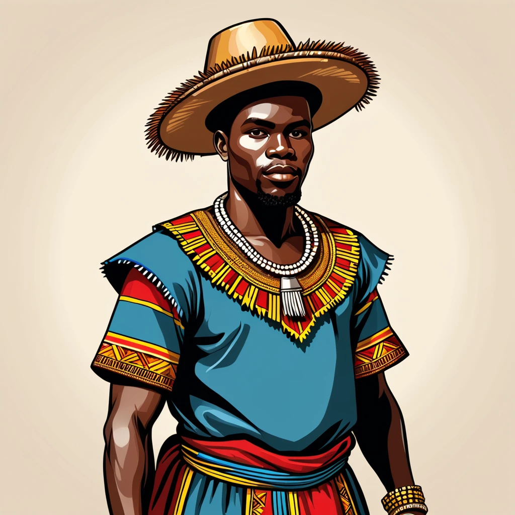 man in congo folk outfit, vector graphics, strong contours
