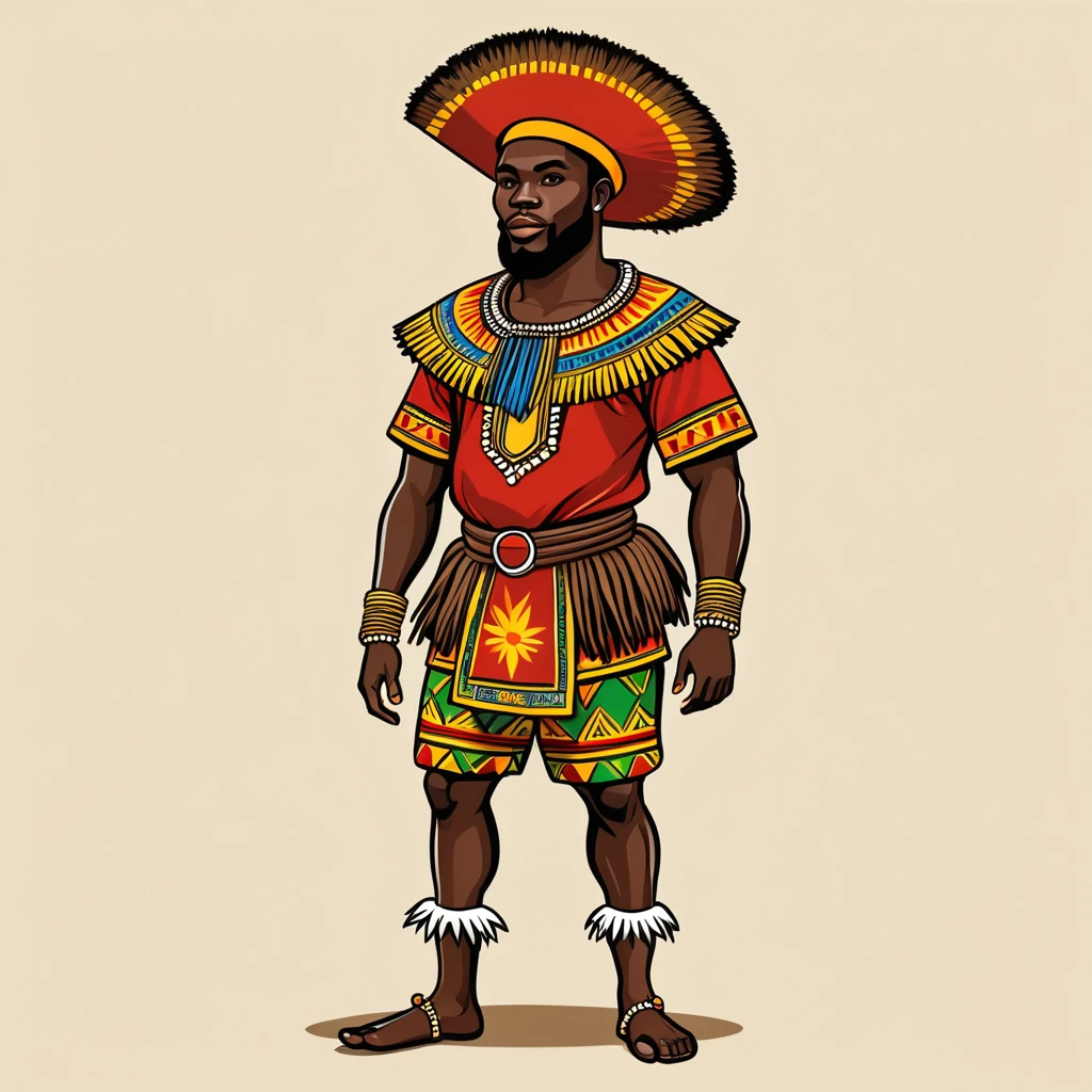 man in congo folk outfit, vector graphics, strong contours