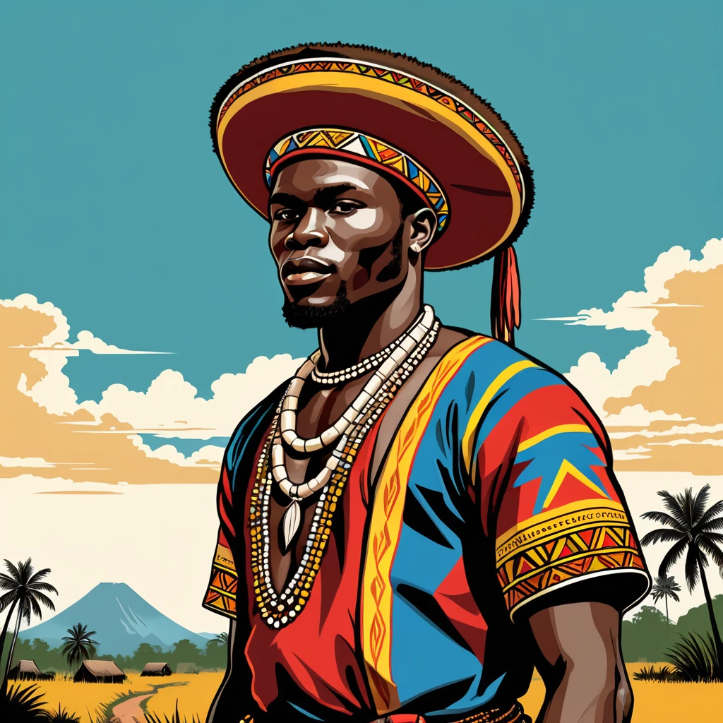 man in congo folk outfit, vector graphics, strong contours
