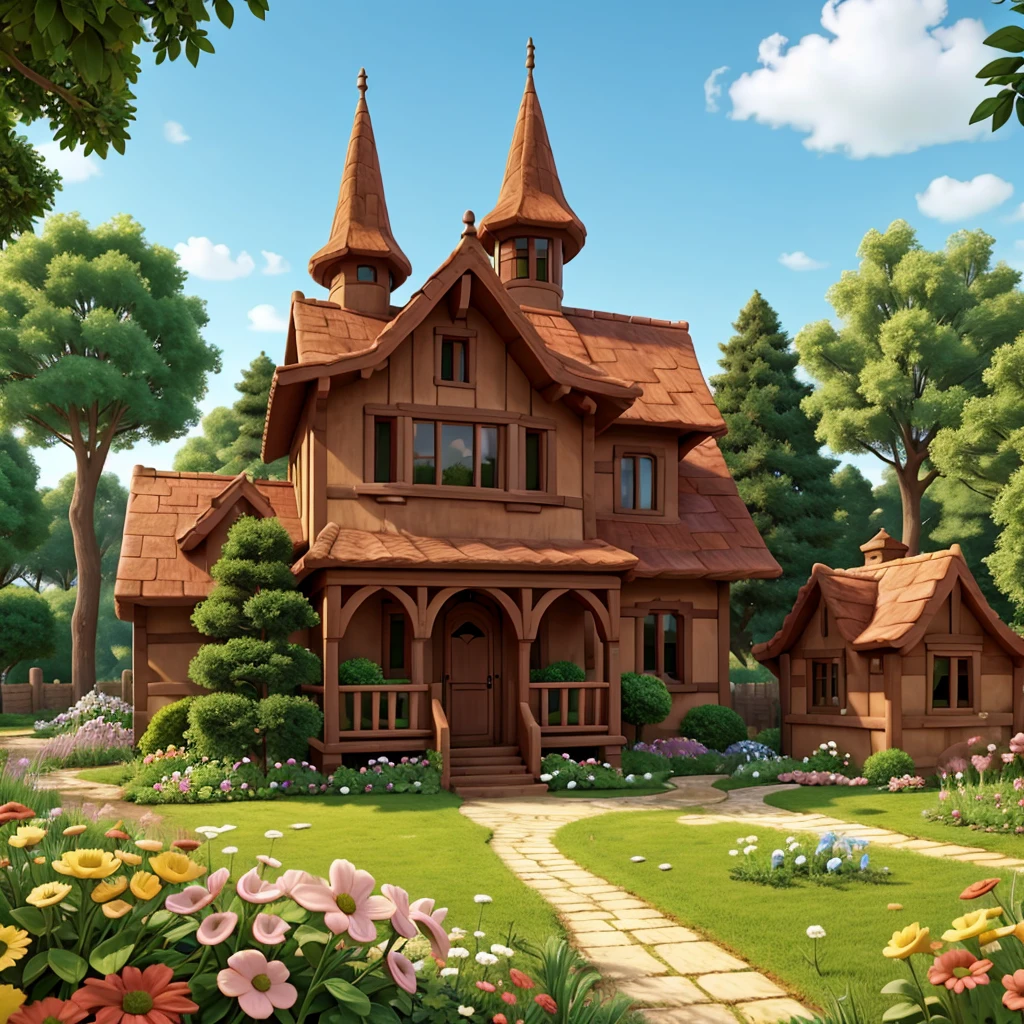 Cartoon house with garden medieval