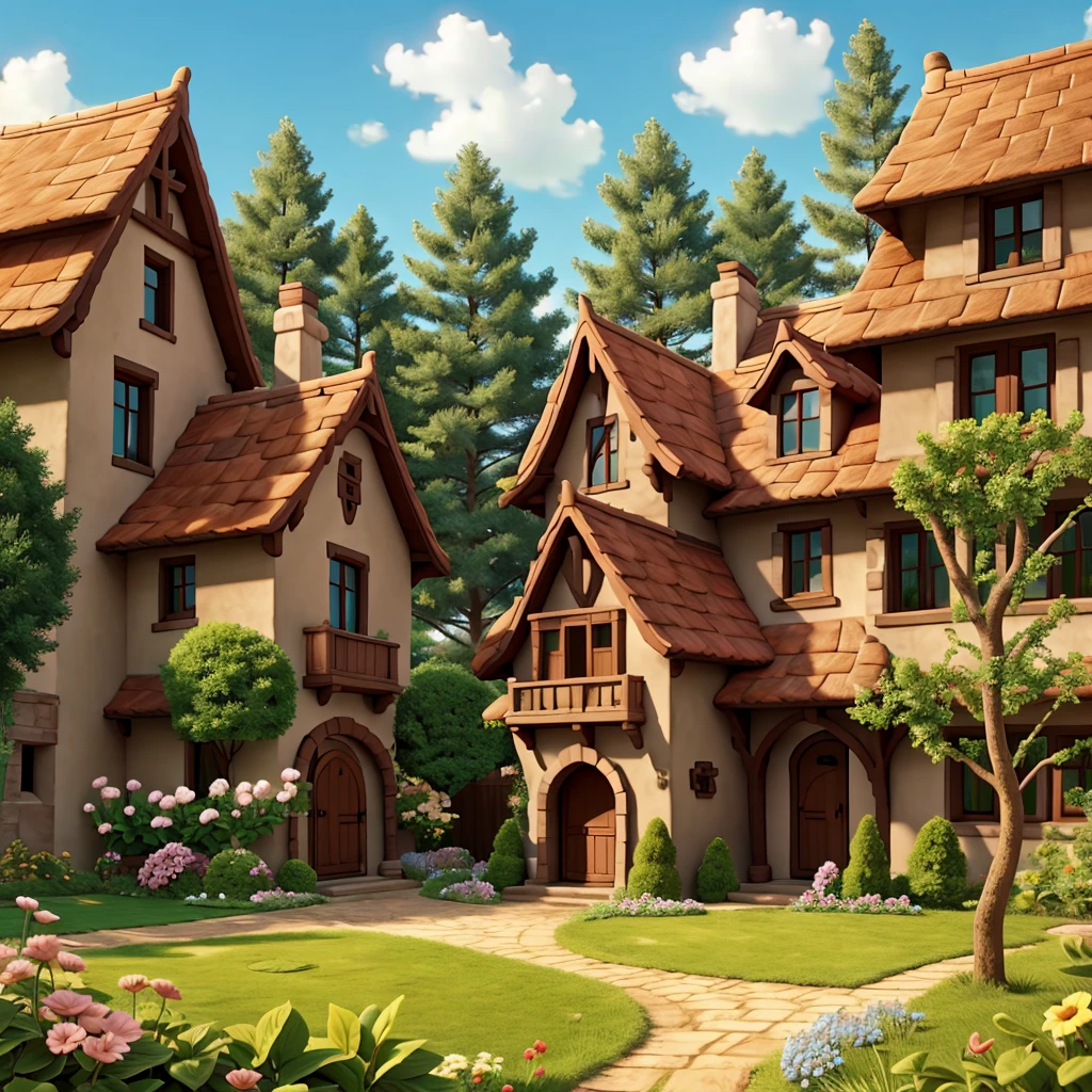 Cartoon house with garden medieval