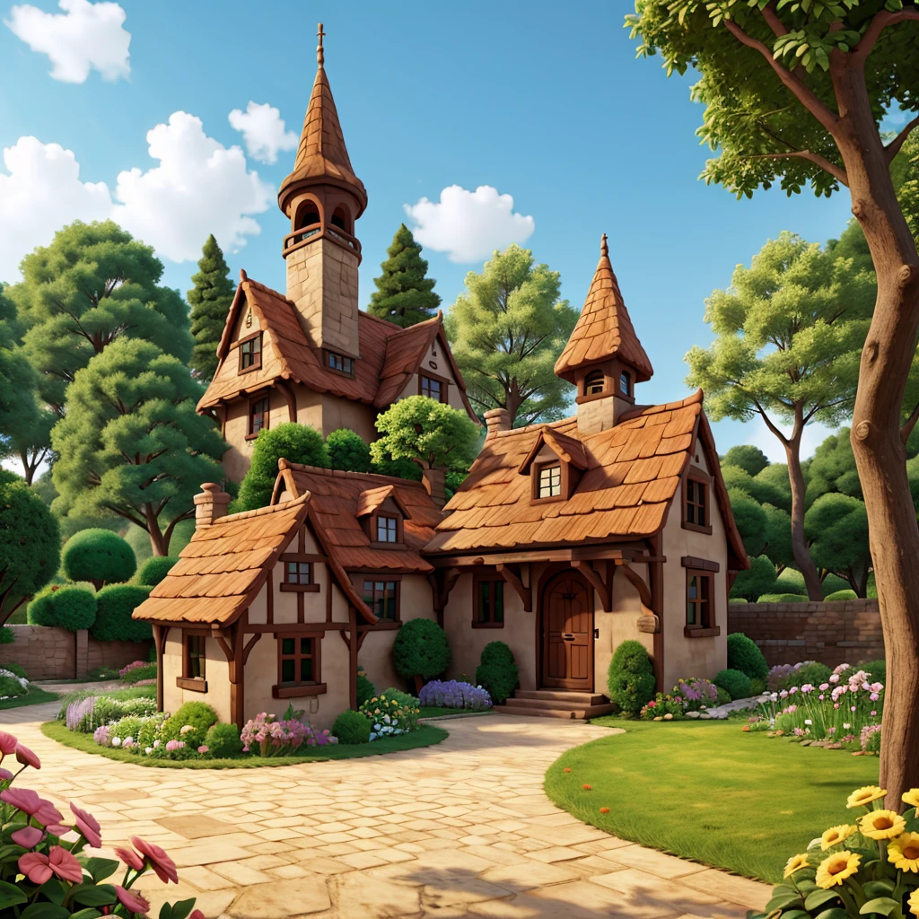 Cartoon house with garden medieval