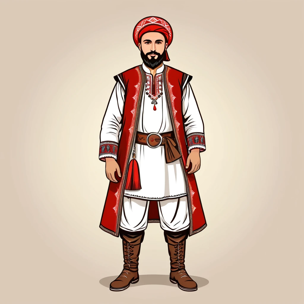 man in turkey folk outfit, vector graphics, strong contours