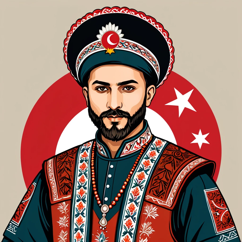 man in turkey folk outfit, vector graphics, strong contours
