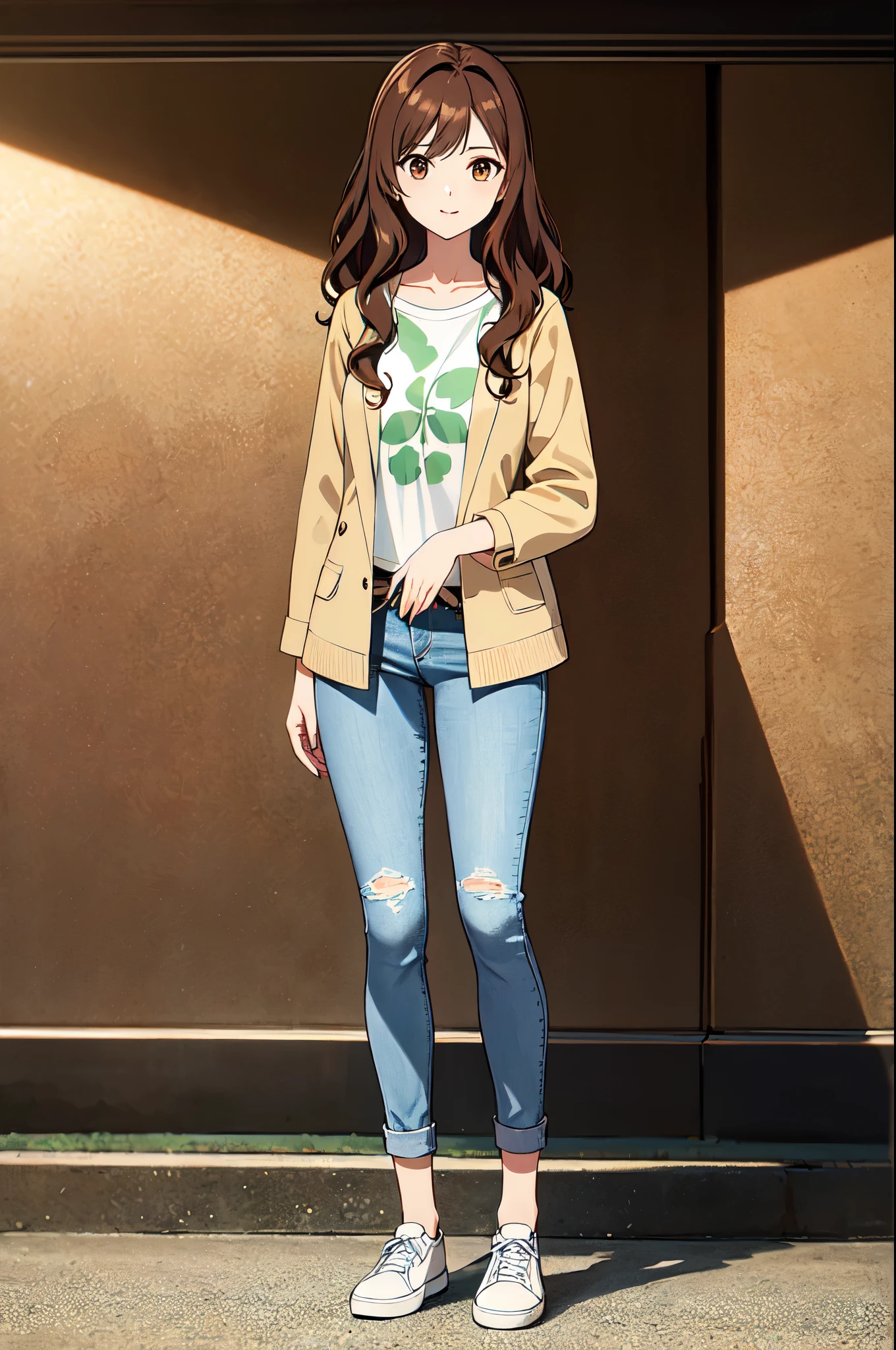 masterpiece, 32k, extremely detailed, finely detail, intricate details,
BREAK
(absurdres:1.1, highres:1.1, ultra detailed:1.1),
insanely detailed, absurdres,
(high resolution:1.1, ray tracing:1.1, refraction:1.1)
(1 female, 独奏:1.3),
BREAK
perfect symmetrical face, ((Wavy Hair)), (((Casual wear))), jacket, Brown Hair, ((jeans))
BREAK
(((full body))), standing,
BREAK