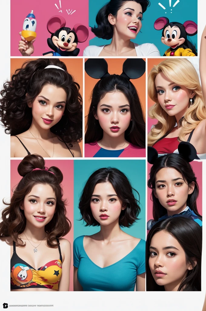 Create an image to be used as a t-shirt print, of several Disney characters together