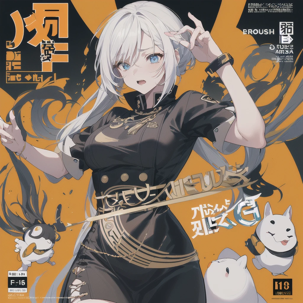 ((((dramatic))), (((Grainy))), (((intense))) film poster featuring a young platinum white hair woman as the central character. She stands have confidencely in the center of the poster, wearing a stylish and edgy Harajuku-inspired hip hop Costume, with a determined Performance on her face. The background is aesthetic atmospheric dark and Grainy, With danger and tension. The article is bold and to attract attention, with a Catchy tagline that adds to the overall feeling of drama and excitement. The color palette is mainly dark with splashes of Vibrant neon colors, giving the poster a dynamic and visually impressive appearance,tachi-e (magazine:1.3), (cover-style:1.3), fashionable, woman, Vibrant, Costume, Sexy seductive poses, front, colorful, dynamic, background, element, have confidence, Performance, Holding, statement, accessories, Majestic, Coiled, The surrounding area, touch, scene, article, cover, bold, to attract attention, title, stylish, font, Catchy, Heading, big, impressive, Modern, trend, concentrated, fashion,