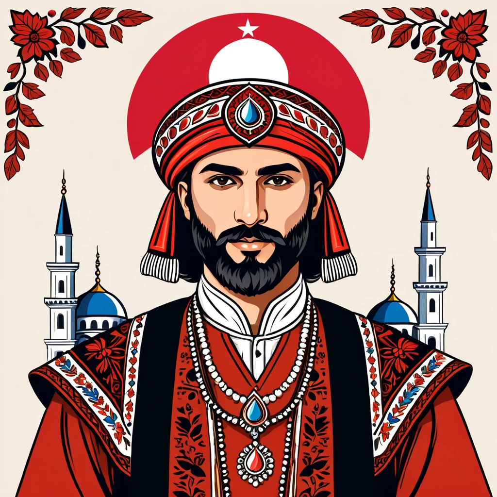 man in turkey folk outfit, vector graphics, strong contours