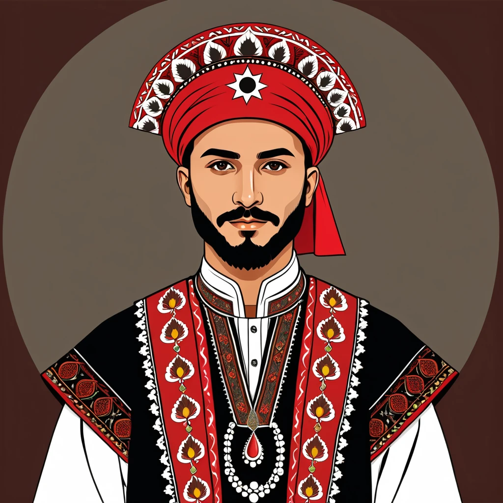 man in turkey folk outfit, vector graphics, strong contours