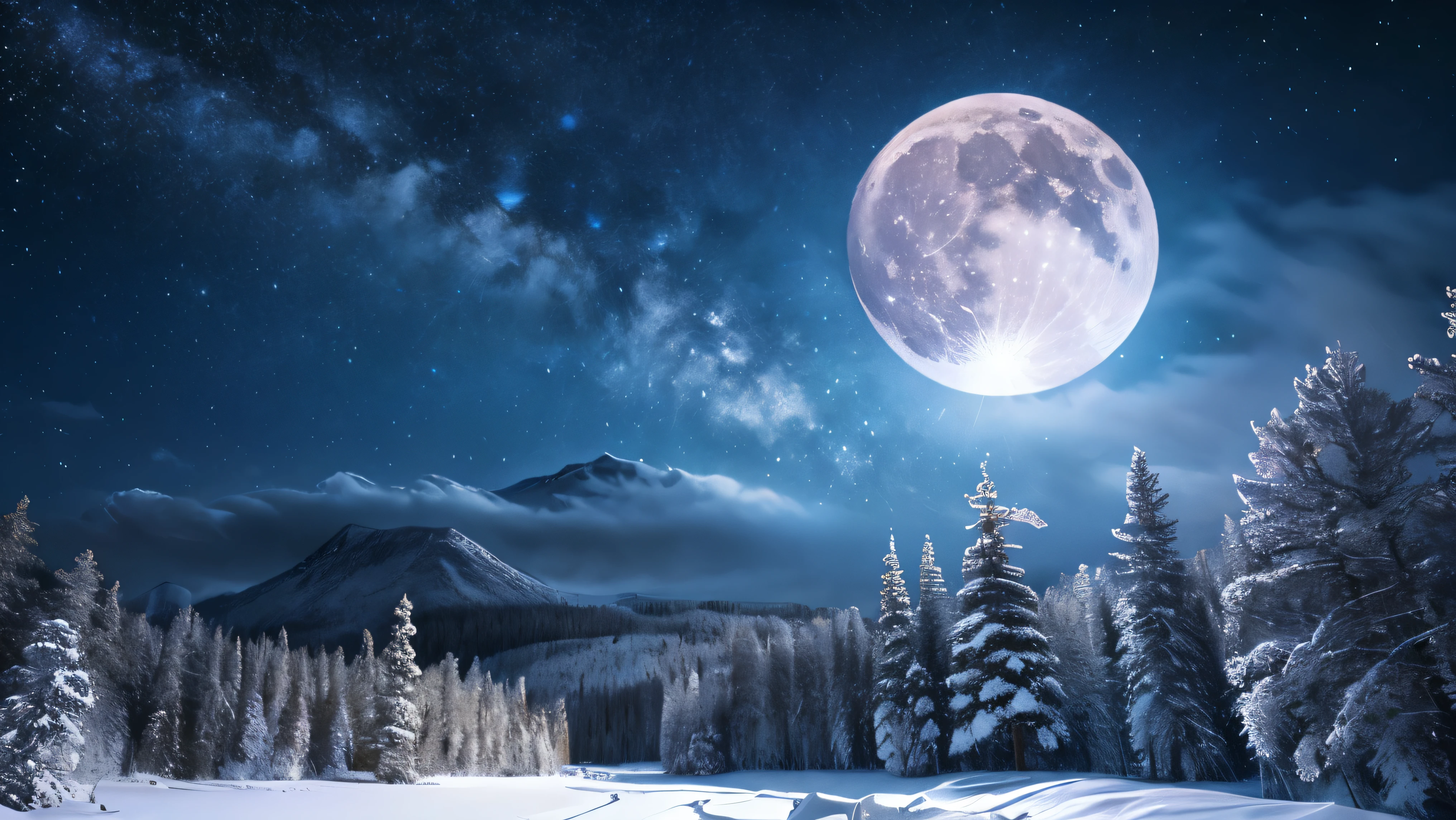 (Realistic, Photorealistic:1.4), Beautiful illustration, イースター島, Snow Scene, starry sky, full moon, midnight