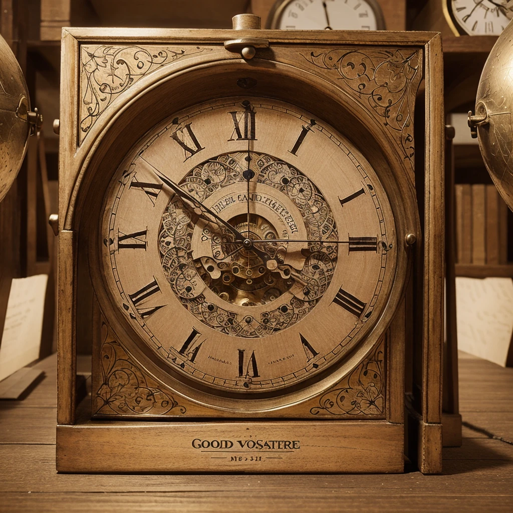 Create a very detailed background with a beautiful postcard, of good quality, where many clocks appear, with hearts