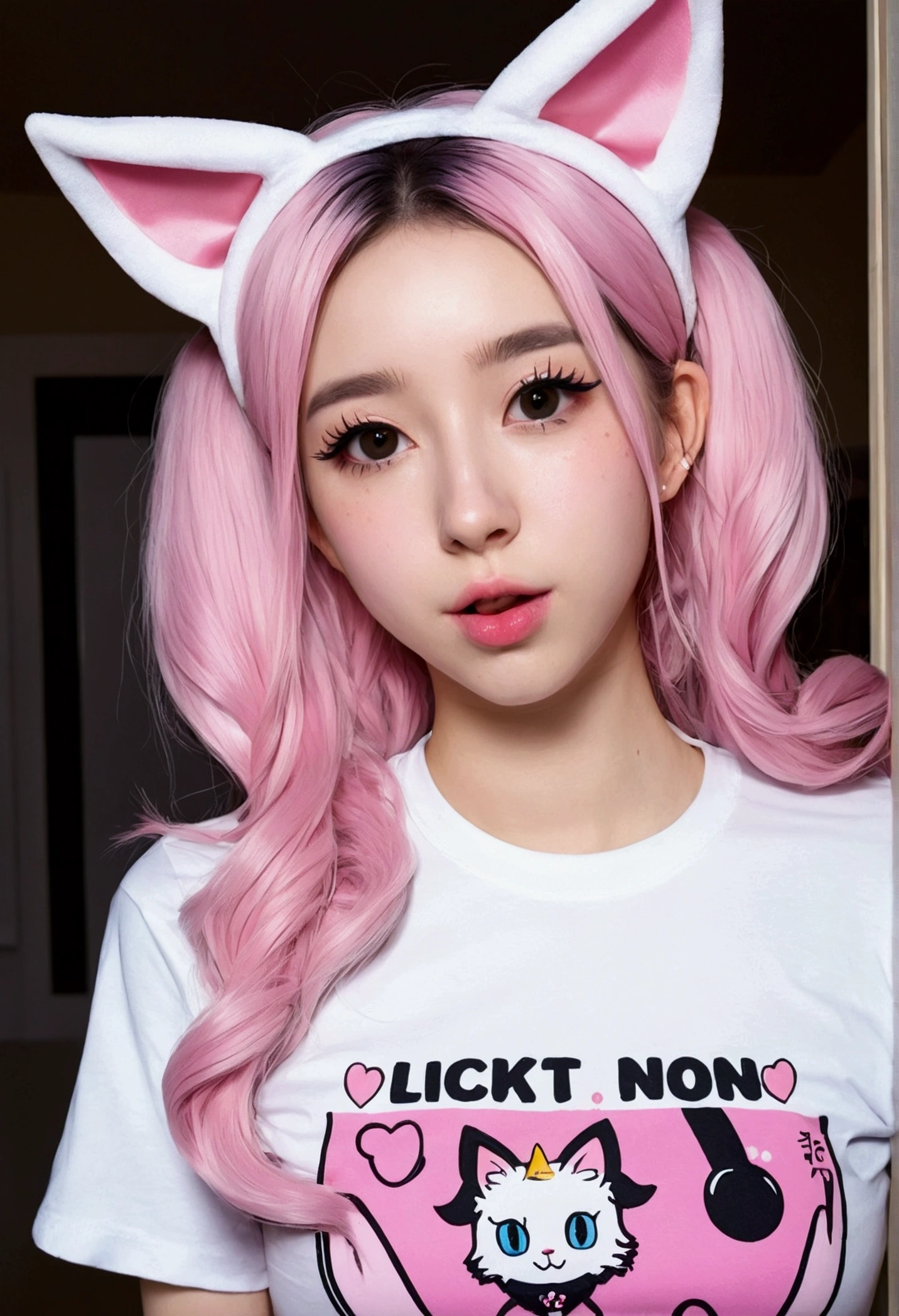 Tentacles burrow into ears,Pink clothes,Magical girl,hypnotic device,Brainwashing tentacles penetrate into the brain,Painful expression,parasitic,Ayanhei,collar,defeat,white tether,eyes empty,bundle,whole body,Pet cat that turns into tentacles