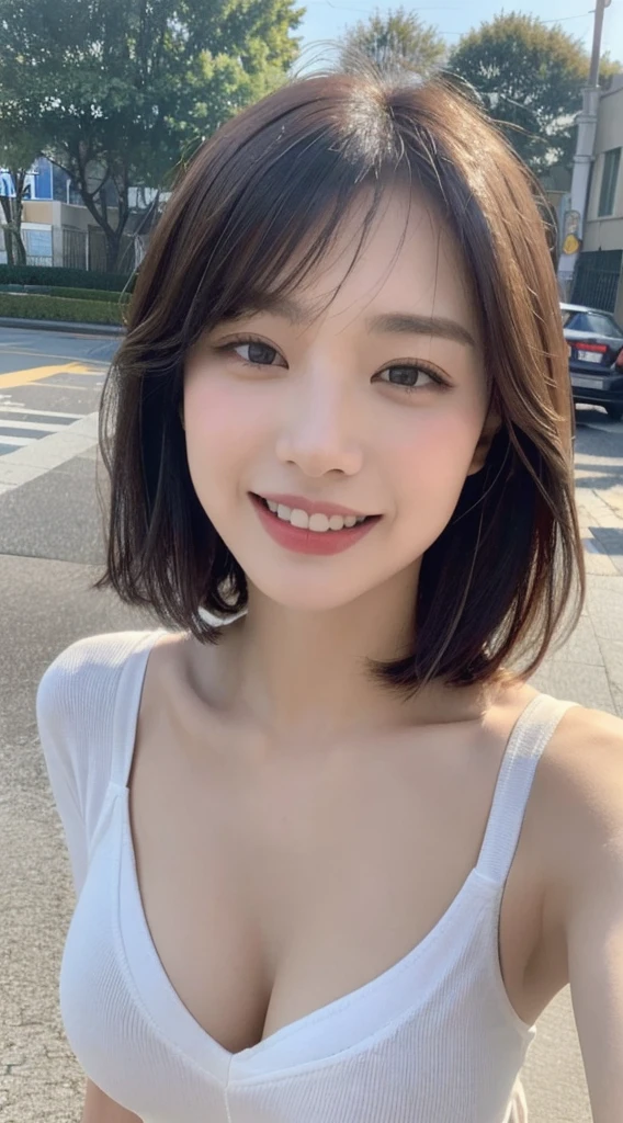 ((Best Quality, 8K, Masterpiece:1.3)), Focus: 1.2, Perfect Body Beauty: 1.4, Buttocks: 1.2, ((Layered Haircut, Breasts: 1.2)), (Wet Clothes: 1.1), (Rain, Street:1.3), Bandeau Dress: 1.1, Highly Detailed Face and Skin Texture, Fine Eyes, Double Eyelids, Whitening Skin, Long Hair, (Shut Up: 1.3), Smile
