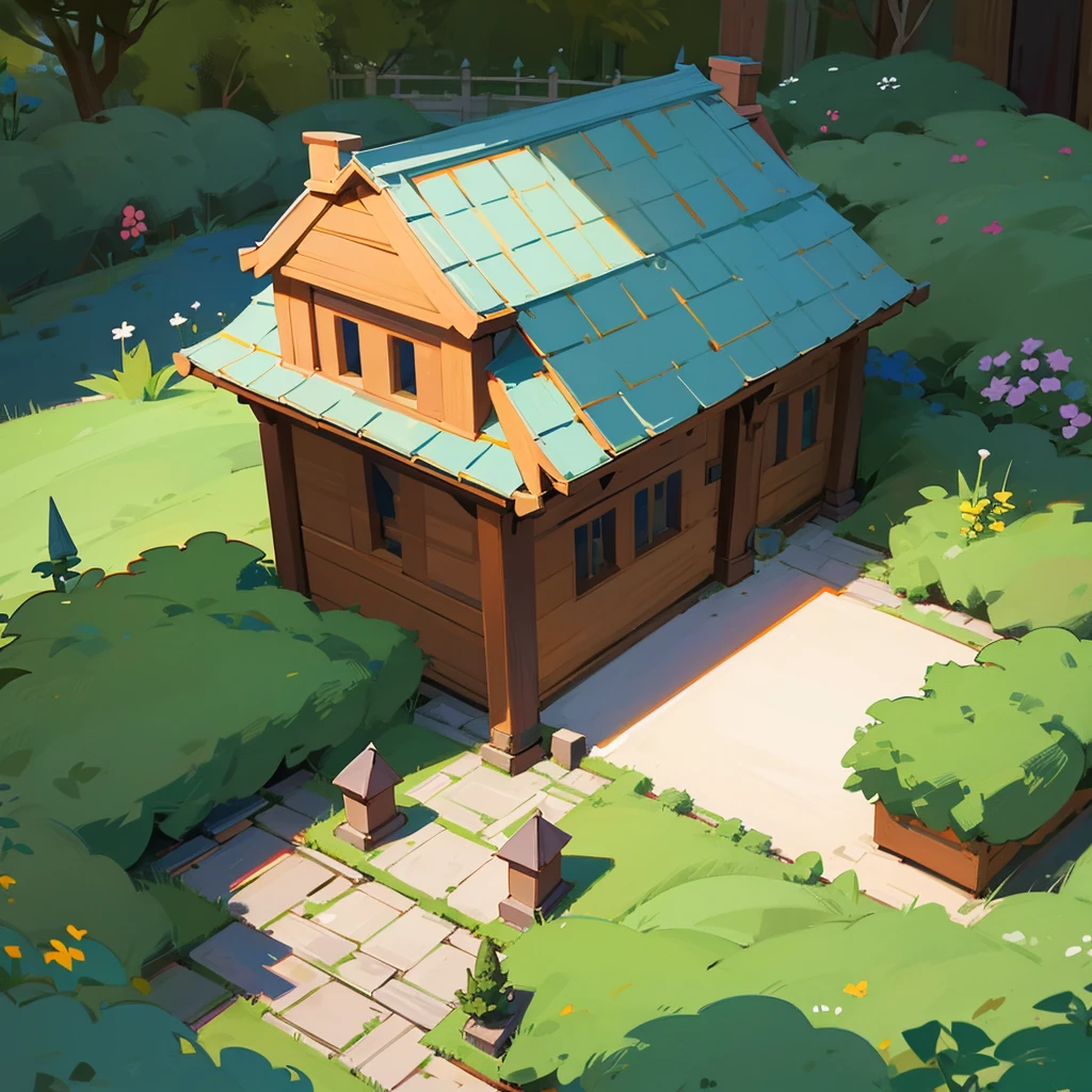 Cartoon house with garden medieval
