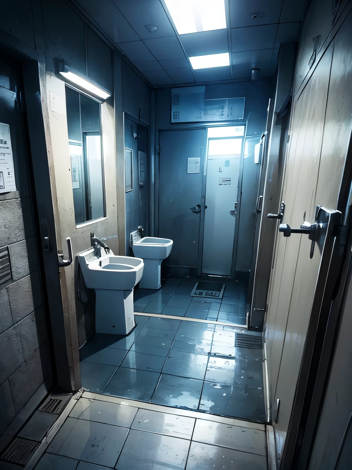 Public toilets by the sea、Dark and spooky atmosphere、