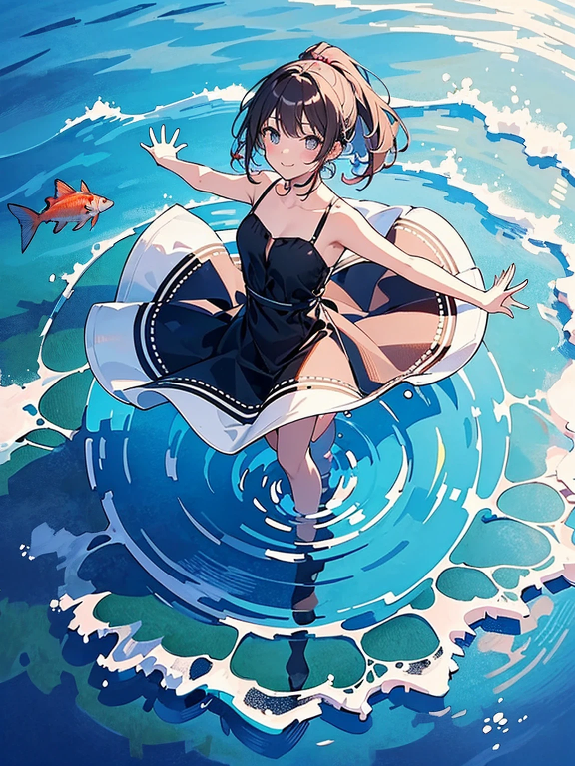 Super best quality by Makoto Shinkai, super detailed, High resolution, AI generated, anime moe art style, best anime 8K konachan wallpaper, pixiv contest winner, perfect anatomy, break,(Please draw a picture of a girl floating in a pool.)full body image,view from above,break, 1 girl, (alone,little woman,lolita, , :1.3),All limbs, full finger,relaxation, floating, sleeping on one's back, androgynous charm, Wet,(very short hair), messy hair, flat chest, Because I'm slender, small ass, between legs, Small black eyes, beautiful and fine eyes, Well-proportioned iris and pupils, expressive eyes, beautiful detailed lips, High resolutionの詳細な髪, swimsuit, (detailed lighting), (detailed background), on the pool water, to the pool, break,super dense skin, Best lighting by famous artists, 8K, cute illustration,UHD, rough skin