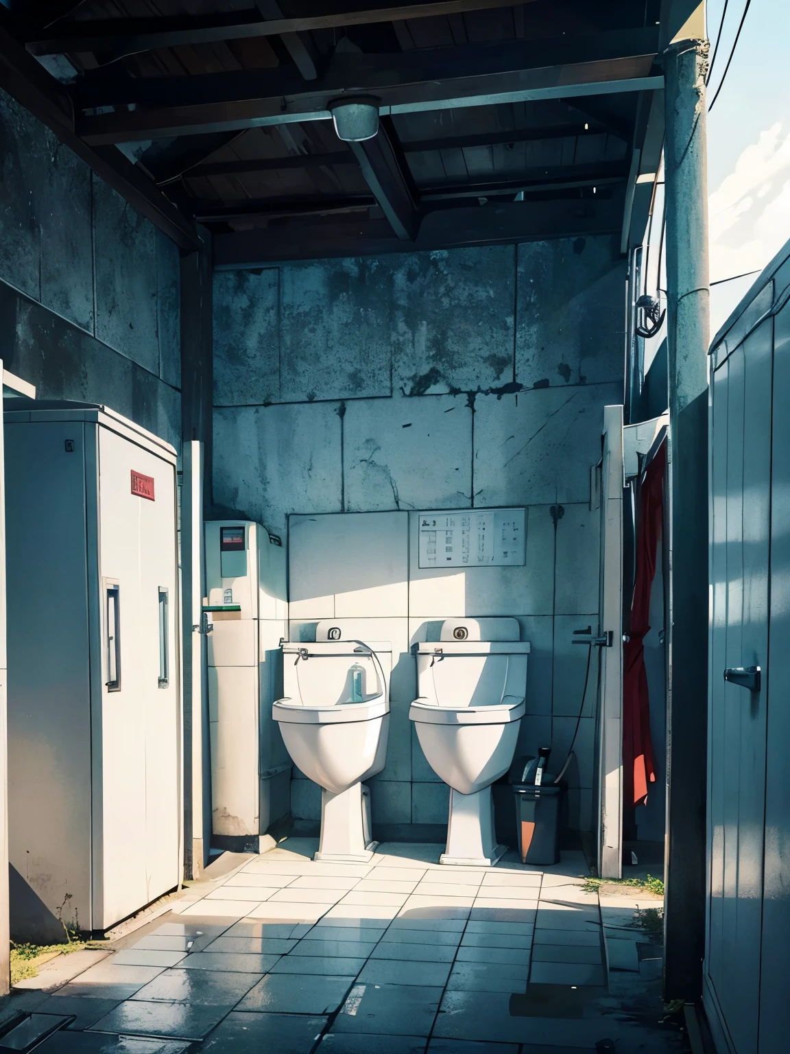 Public toilets by the sea、Dark and spooky atmosphere、