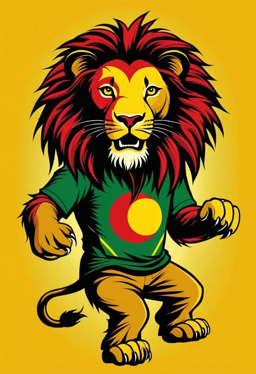 A lion animal, dancing reggae, Unripe, yellow and red, bob marley t-shirt
