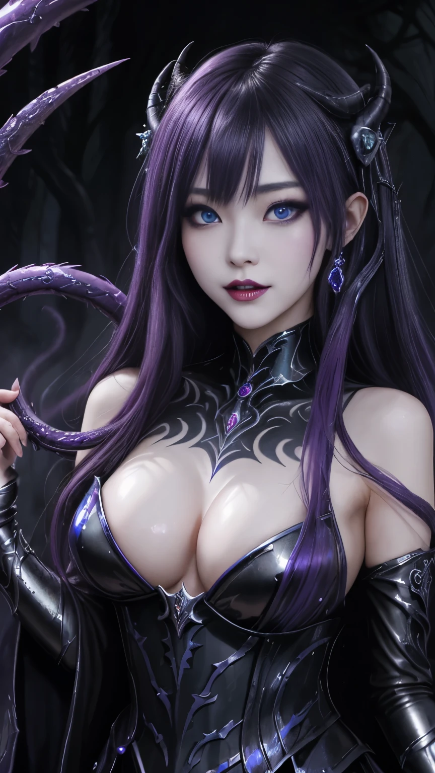 ((ultra realisitic)), ((picture-perfect)), ((face perfect)), ((ultra detaild)), ((fully body)), ((perfectbody)),a naked girl with purple hair with spikes shaped like snakes, posando, divinity, fully body, 