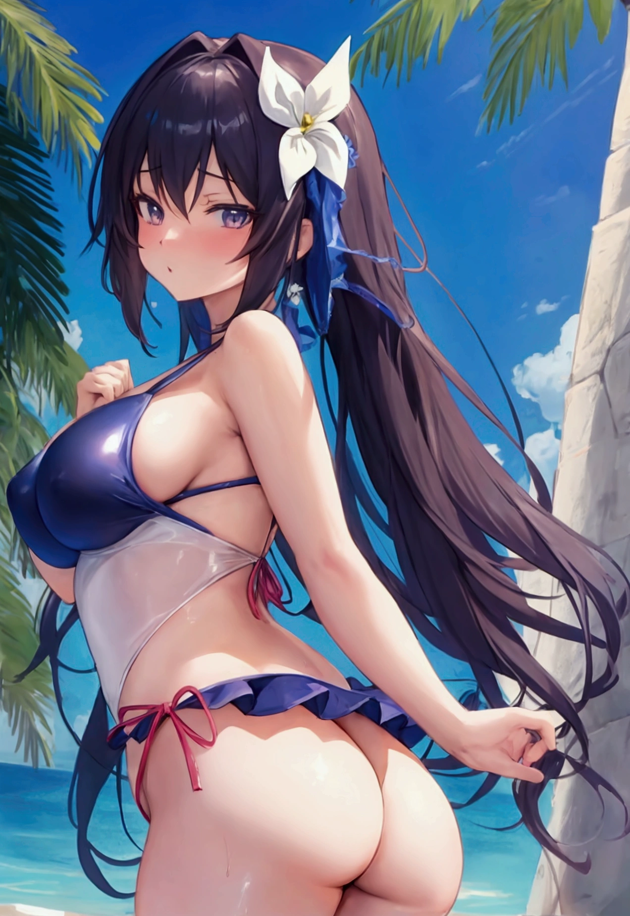 anime girl, sexy low angle shot, swimsuit