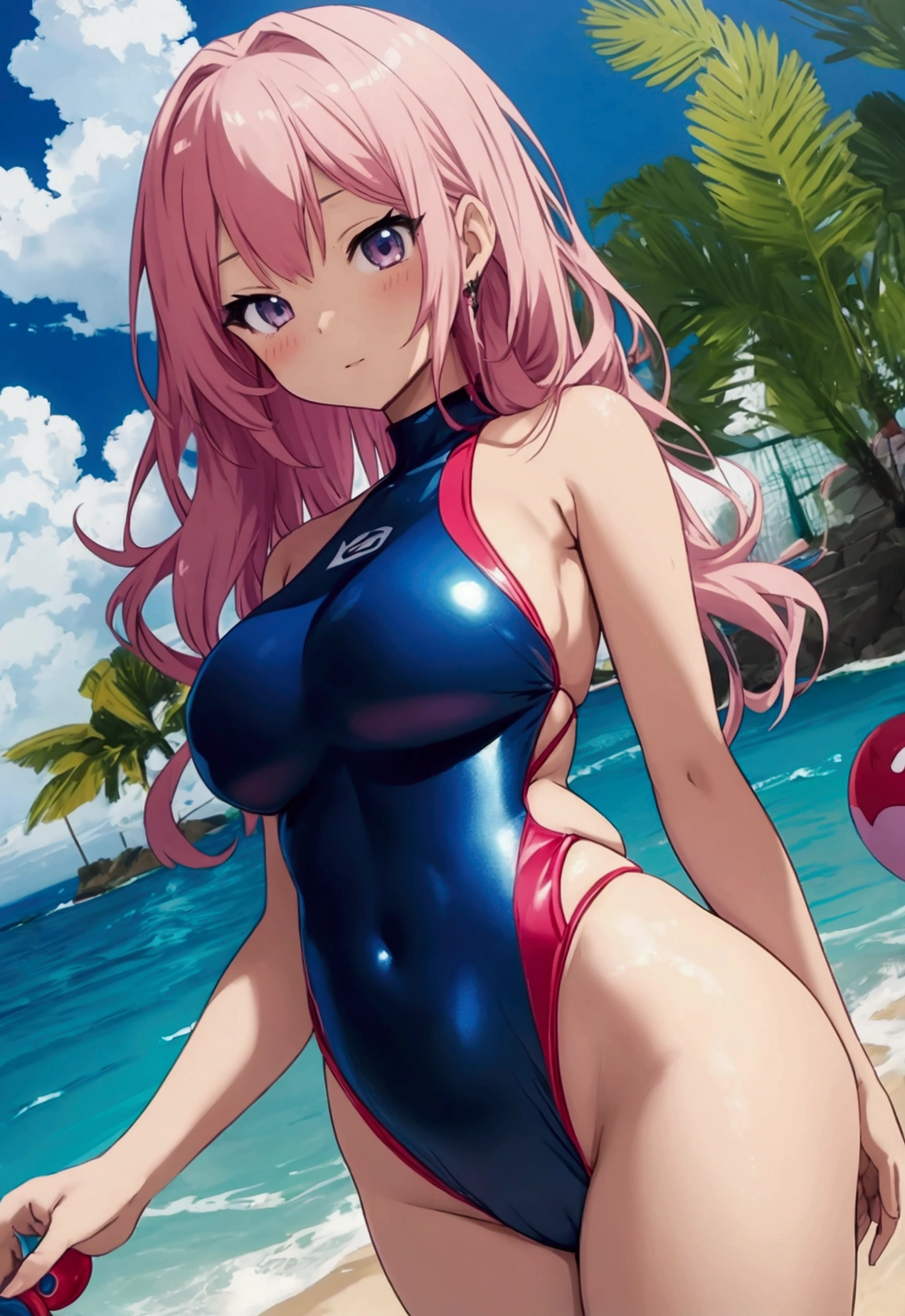 anime girl, sexy low angle shot, swimsuit