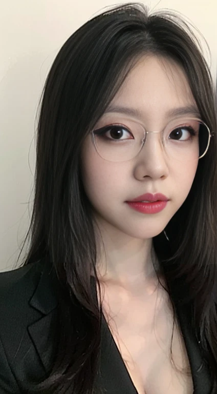 (best quality, masterpiece:1.2), white background, realistic, crew neck, closed-neckline, pants, (business jacket:1.2), (brown hair:1.2), big eyes, beautiful woman, smile, eyelashes, highly detailed face, glasses, fierce look, angry look, (ao dai: 1.2)