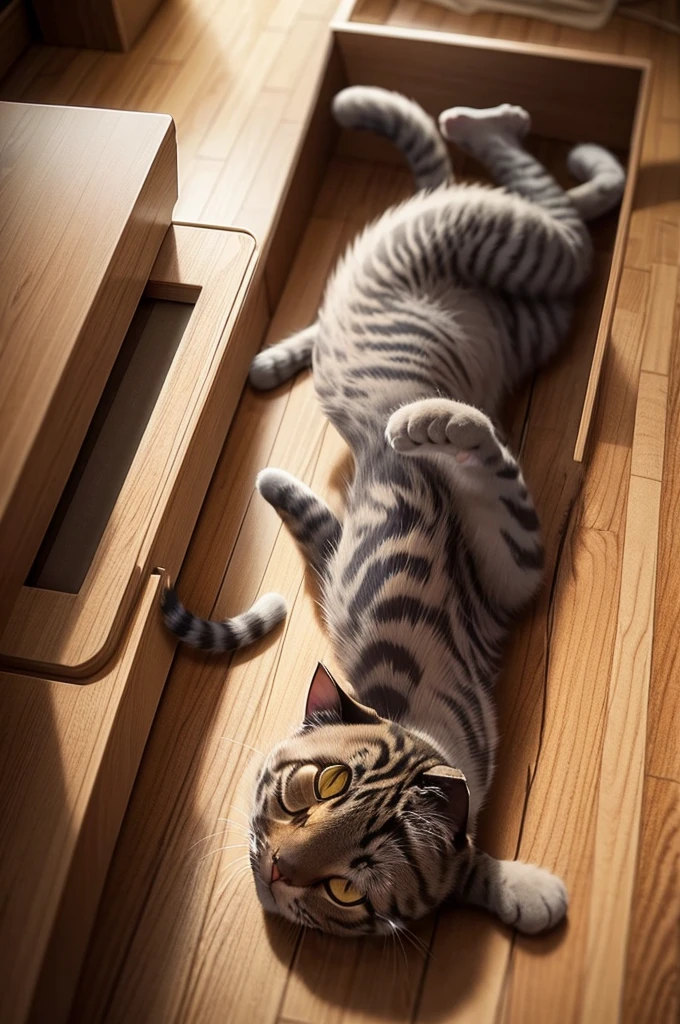 Create a picture of a cat on its side