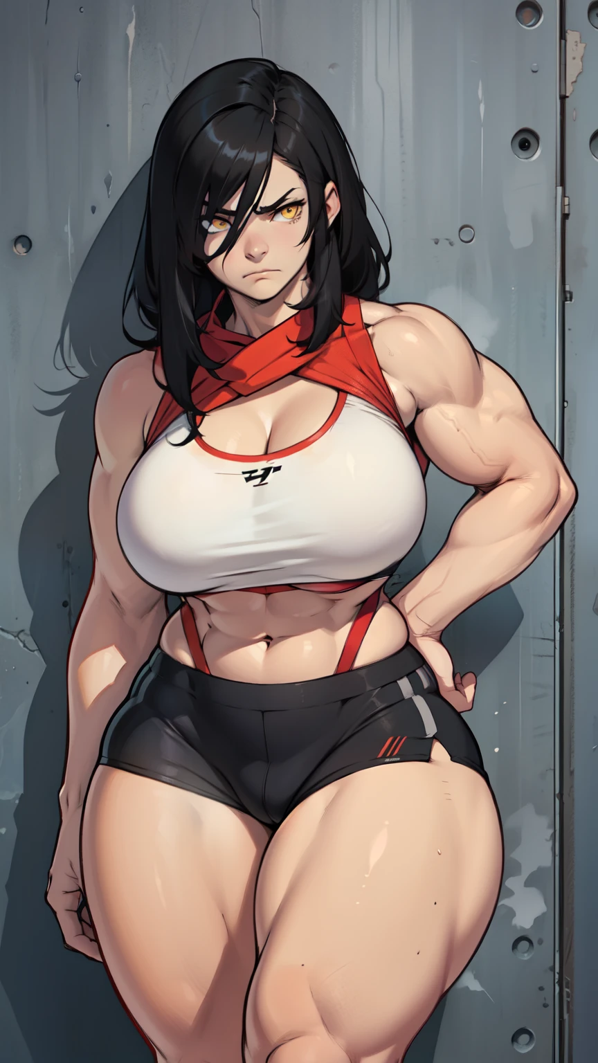 muscular girl large breast thick thighs black hair yellow eyes pale sad frown muscular girl large breast thick thighs muscular girl large breast thick thighs muscular girl large breast thick thighs