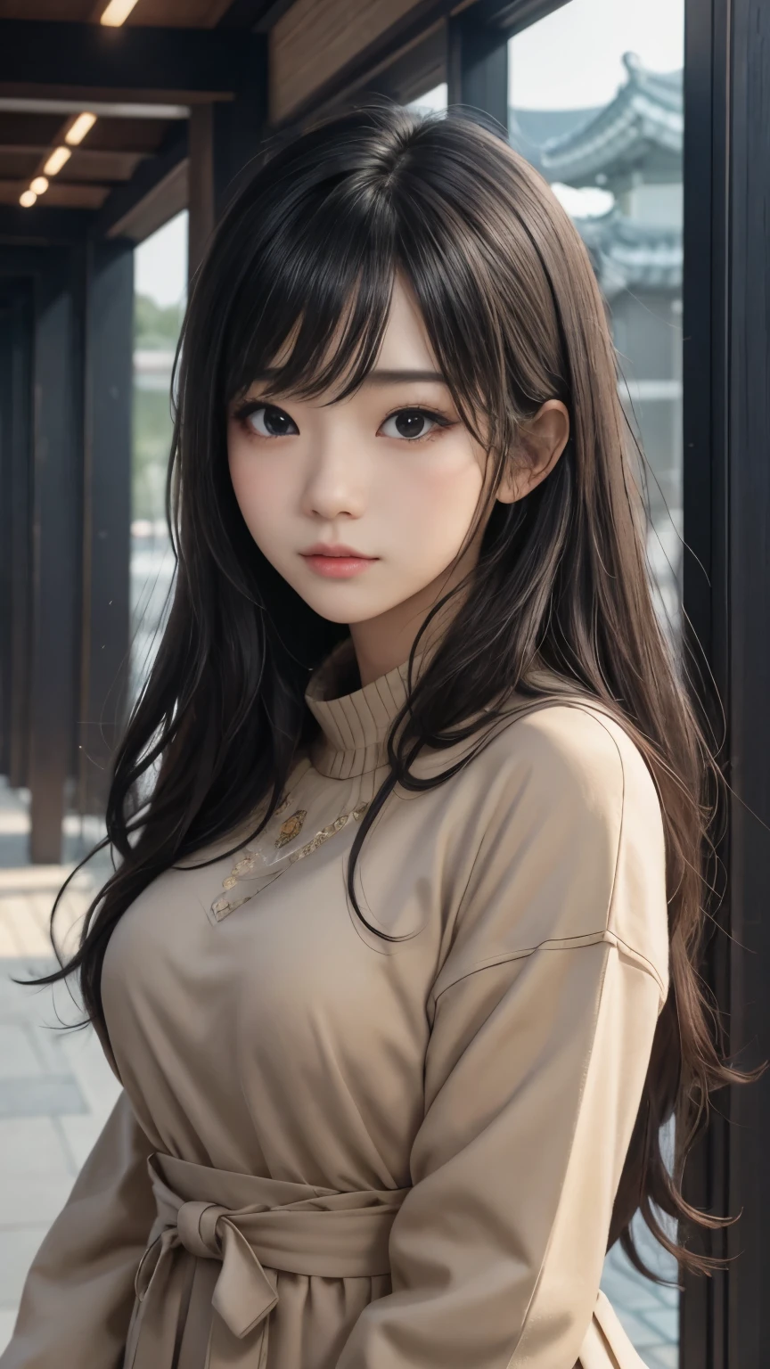 (最高qualityのディテール)、Realistic、8K Ultra HD、High resolution、(One Girl:1.2),(Fatal Beauty,Attractive beauty) ,(A supple and powerful physique),(Sensual charm),(Mysterious charm:1.1),(Captivating silhouette),The 超detailedな、高qualityのテクスチャ、Intricate details、detailed、非常にdetailedなCG、高qualityの影、detailed 美しく繊細な顔、detailed 美しく繊細な目、Written boundary depth、Ray Tracing、20th Generation、Cute K-Pop Girls、(The Face of Ulzan in Korea)、Thin face、(Urzan-6500-v1.1:0.6)、PurerosFace_v1、Glowing Eyes、Perfect body、 Viewer Display、(最高qualityのディテール:1.2)、Realistic、8K Ultra HD、High resolution、Woman close up， realistic girl rendering, 8k artistic german bokeh, Enchanting girl, Real Girls, Gurwitz, Gurwitz-style artwork, Girl Roleplay, Realistic 3D style, cgstation Popular Topics,, 8K Portrait Rendering,（truth，truth：1.4），(Sparkling eyes girl:1.2)、The 超detailedな、高qualityのテクスチャ、Intricate details、detailed、非常にdetailedなCG、高qualityの影、detailed 美しく繊細な顔、detailed 美しく繊細な目、Written boundary depth、Ray Tracing、20th Generation、Cute K-Pop Girls、(The Face of Ulzan in Korea)、Thin face、(Urzan-6500-v1.1:0.6)、cheek、Glossy Lips、、High resolution, Best image quality, 最高quality, Realistic, 超detailedな, Photo Real, 4K 8K Ultra HD Full Color RAW Photos, Fujifilm(Medium format), Hasselblad, Carl Zeiss, Incredible dynamic range photography(utility_art：Smooth-768:1.1),High resolution, High pixel count, 明確なdetailed, Clear images, Natural color reproduction, Noise Reduction, High fidelity, quality, Software Improvements, Upscaling, Optimized Algorithms, Professional-level retouching,

1. Oversized coat:

The coat is、Choose an oversized design that covers from shoulders to knees.。Color is classic navy or black、or warm khaki or beige, wait.、Choose colors that match the season。
2. Knitted sweater or turtleneck:

To protect yourself from the cold、Knitted sweater or turtleneckを選択してください。Match the texture and color of the knit to the coat.。
3. Wide leg pants:

For pants, Choose a wide-leg design、Combines ease of movement and style。Denim in dark tones or black trousers will look good.。
4. Knee-high boots:

What is included in an oversized coat、足首からふくらはぎまでカバーするKnee-high bootsとの組み合わせ。Boots are black or dark brown and chic.、Gives a stylish impression。
5. accessories:

シンプルなゴールドまたはシルバーのaccessoriesを選択してください、Add elegance to your outfit。for example、Long necklaces and large earrings are recommended.。
6. Handbags:

Handbags、Choose a color that matches the tone of your outfit.。Shoulder bags and tote bags are convenient and stylish。
7. Compensateと髪型:

Compensate, Choose natural colors that flatter your skin。Wavy Hair、By creating loose curls、Appeal to softness。