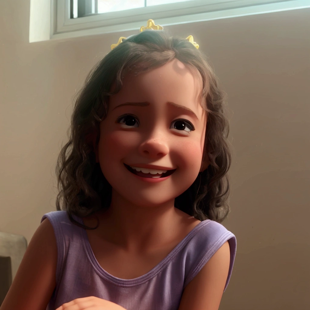 There is a girl , very happy, smiling at a park, 3D animation disney, princess