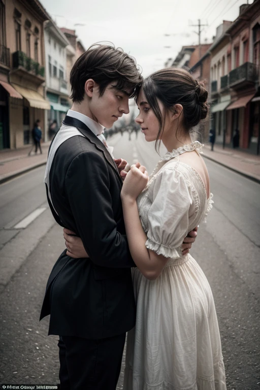 Two Young People facing each other with their backs to each other in Argentina in 1886