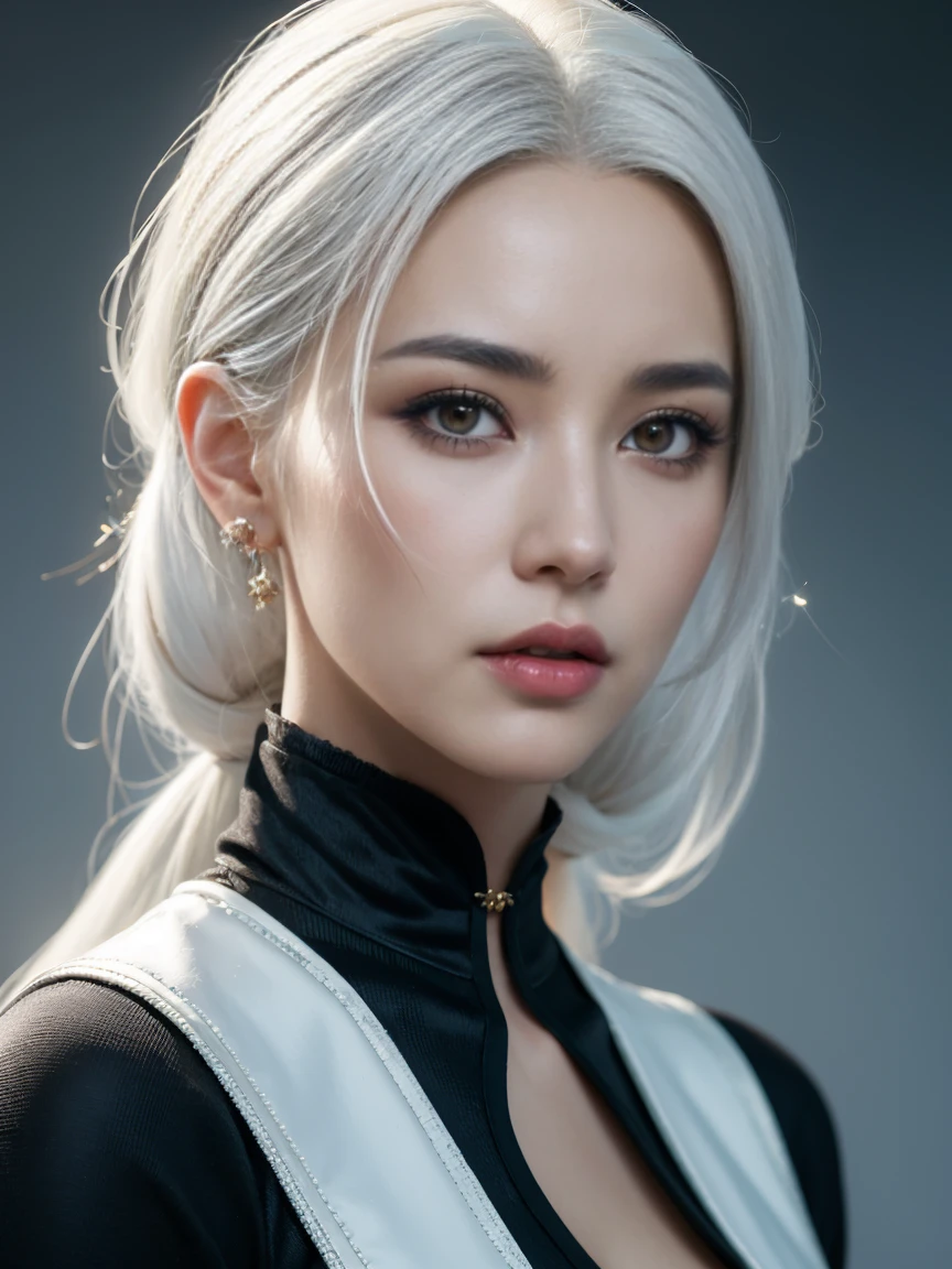 (8K, RAW Photos), 超High resolution, (Realistic, photo-Realistic), 1 Girl, emotionless, alone, ブロンドの長いponytail, black eye, Professional Lighting, Detailed lighting, Backlight, Written boundary depth, Natural light, Sharp focus, Professional photography, 美しいblack eye, Realistic eyes, Detailed Shadows, CG games, Cosplay, ((White leotard)), exterior, Crown, masterpiece, 最high quality, high quality, High resolution､((Portrait)))、The line of sight is this、sexy､((In a dark cave))､ ((美しいblack eye)), black eye､ponytail
