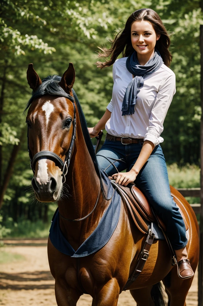 Make me a picture of a real person riding a horse.
