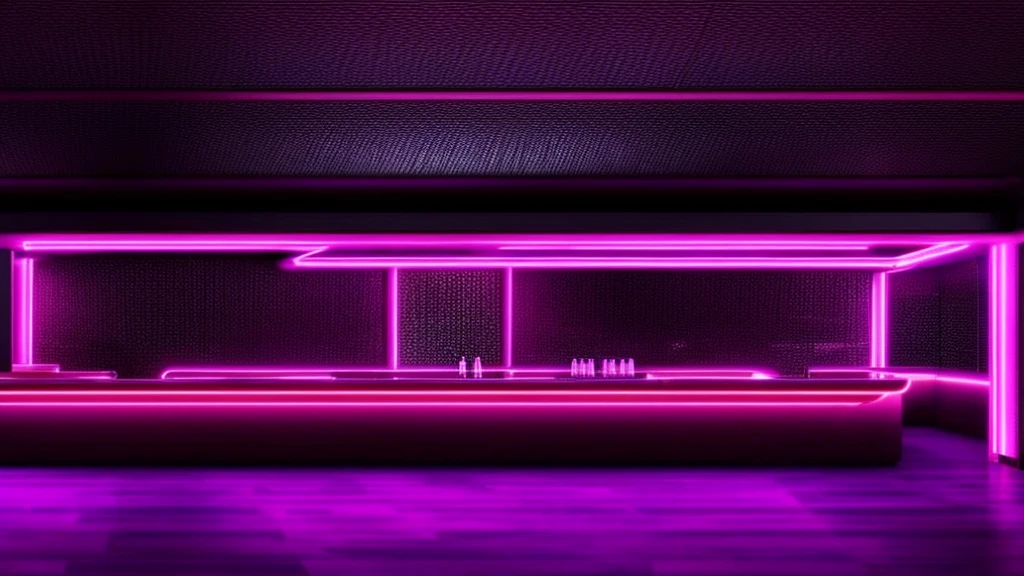 Illustration of a large bar with lots of pink lights, 大型Nightclub dancing inspired, ibiza Nightclub dancing inspired, cyberpunk Nightclub, sci-fi Nightclub, Nightclub, Nightclubs and neons, Nightclub, Futuristic Background, futuristic casino, 3D Rendering, neon accent lighting, Various lighting atmospheres, Magenta lighting. fantasy, Futuristic decoration, cyberpunk strip clubs