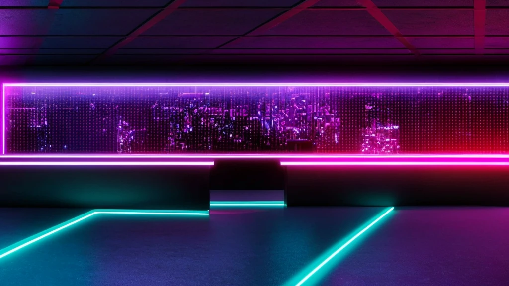 Illustration of a large bar with lots of pink lights, Dance Stage，大型Nightclub dancing inspired, ibiza Nightclub dancing inspired, cyberpunk Nightclub, sci-fi Nightclub, Nightclub, Nightclubs and neons, Nightclub, Futuristic Background, futuristic casino, 3D Rendering, neon accent lighting, Various lighting atmospheres, Magenta lighting. fantasy, Futuristic decoration, cyberpunk strip clubs