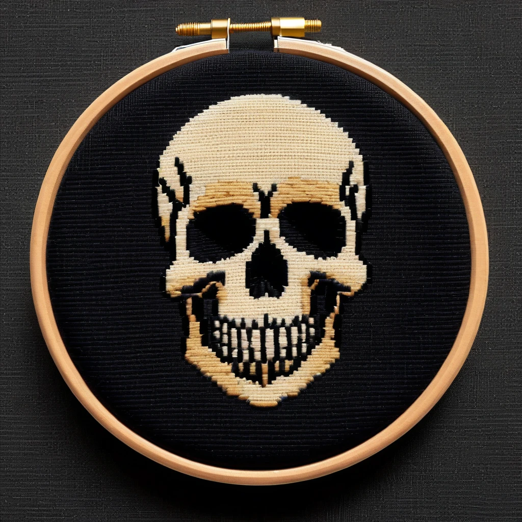 a photo of Needlepoint - 8k, very simple, skull