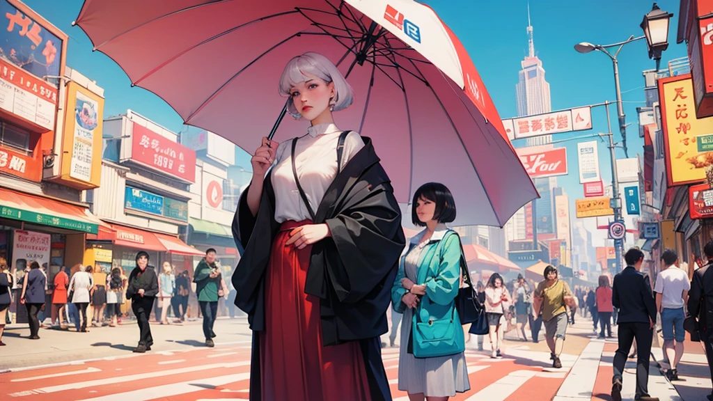 wide angle art nouveau tokyo summer streetwear street scene by craig mullins and kevin wada collage illustration