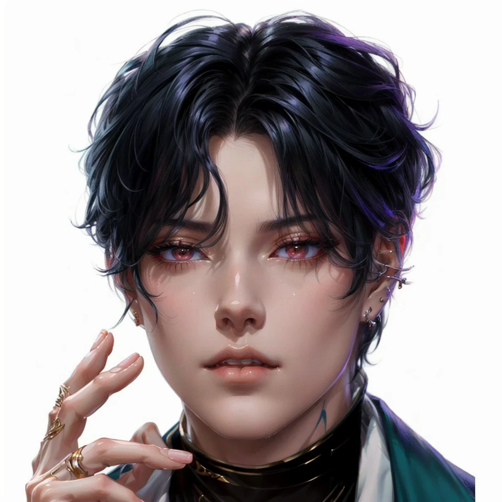 there is a woman with a piercing on her neck and a ring on her finger, inspired by Yanjun Cheng, gentle androgynous prince, androgynous face, beautiful androgynous prince, detailed character portrait, attractive androgynous humanoid, Cai Xukun, Sakimichan Frank Franzzeta, work in Guweiz style