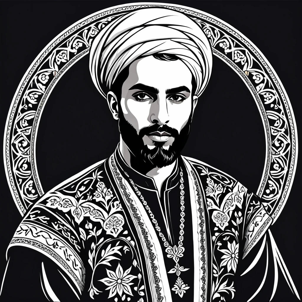 man in iranian folk outfit, vector graphics, strong contours
