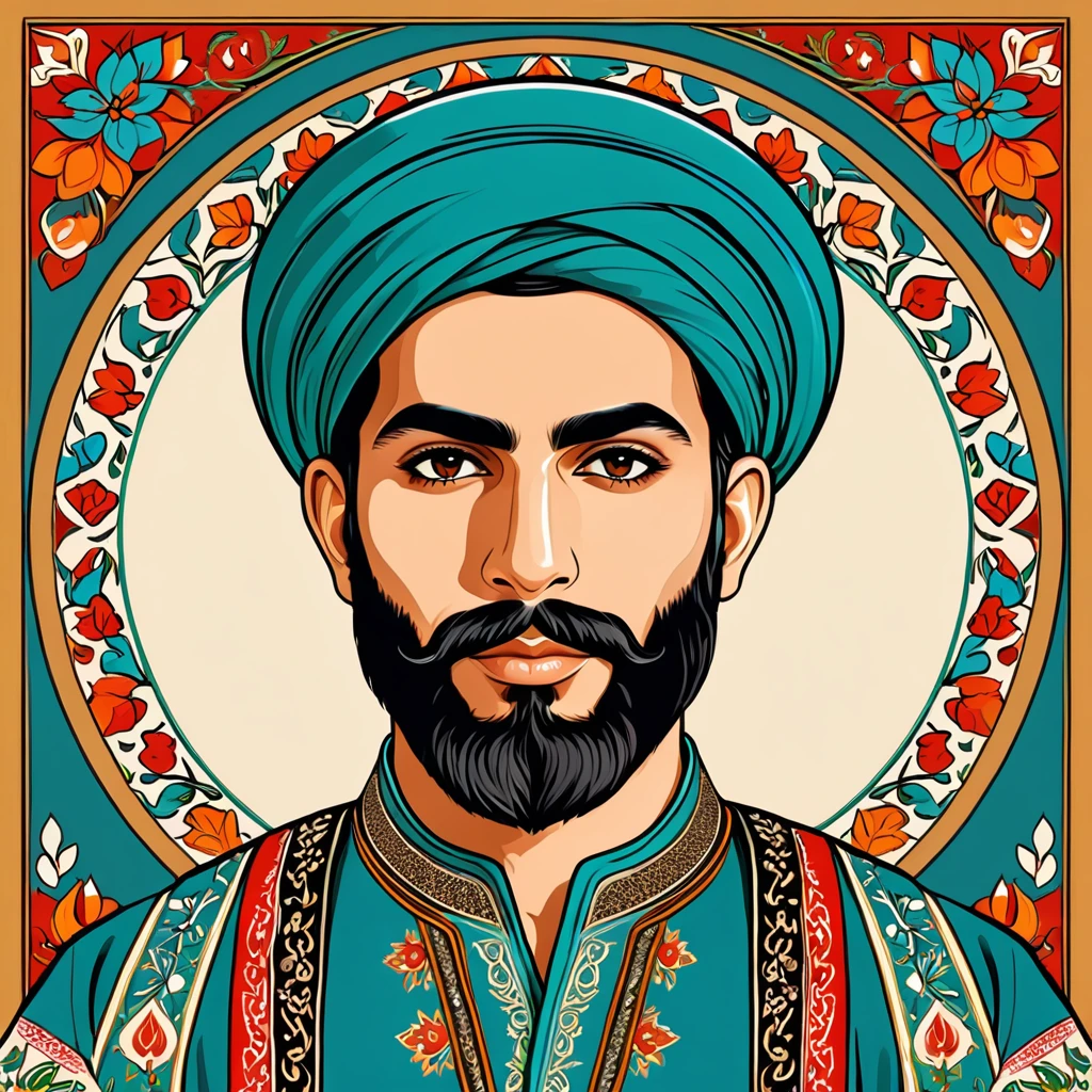 man in iranian folk outfit, vector graphics, strong contours
