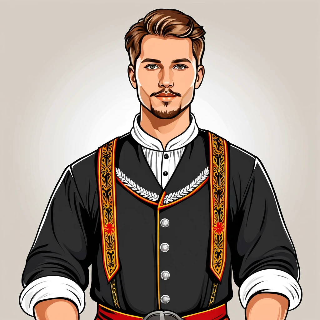 man in germany folk outfit, vector graphics, strong contours
