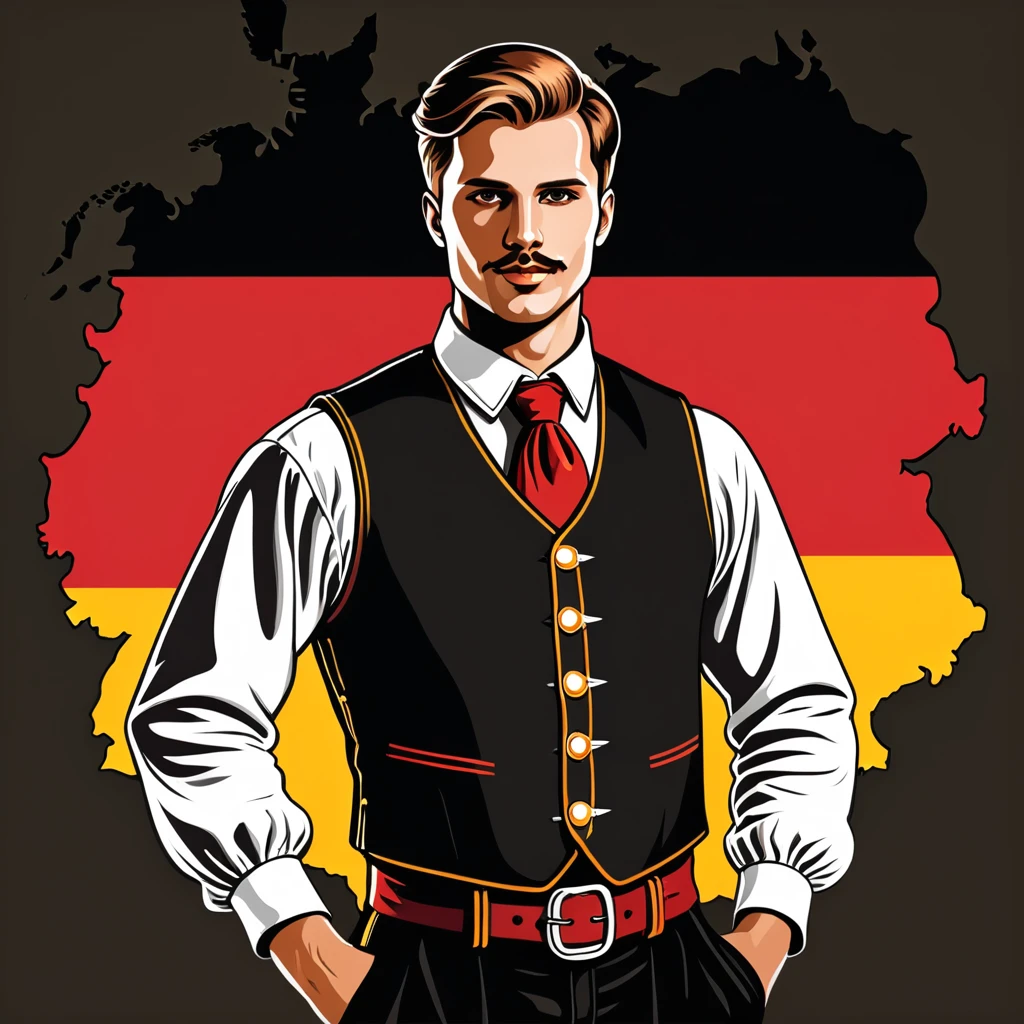 man in germany folk outfit, vector graphics, strong contours
