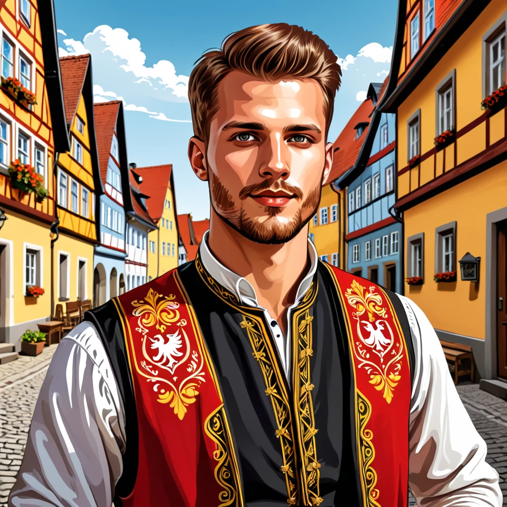 man in germany folk outfit, vector graphics, strong contours
