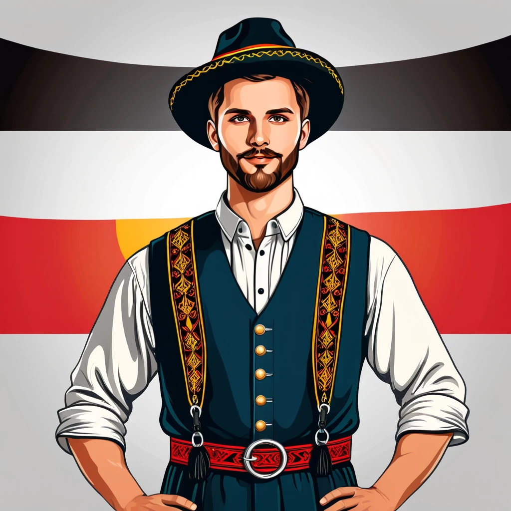 man in germany folk outfit, vector graphics, strong contours
