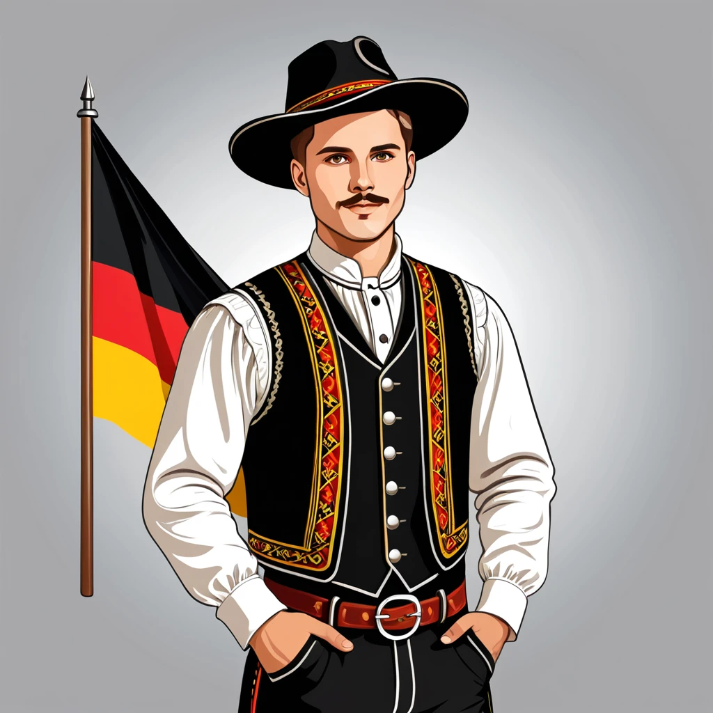 man in germany folk outfit, vector graphics, strong contours