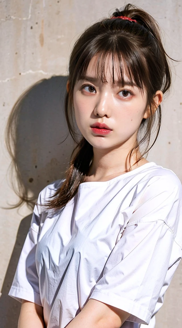 (Small Tits), (Age 25), (very small head), dawn, sunlight, (Perfect body:1.1), (8k), (Very delicate and beautiful), (Highest quality:1.0), (Realistic), Realistic Shadows, (High resolution:1.0), Detailed skin, Very detailed, the body is slim, (Beautiful Hair, Real Hair, Thinning hair), blush, Realistic, Realistic Face, Realistic eyes, Small eyes, smile, (eyeliner), (mascara), (eye shadow), whole body、Open leg pose、Nipples、naked、Thick pubic hair、ponytail、The background is a white wall
