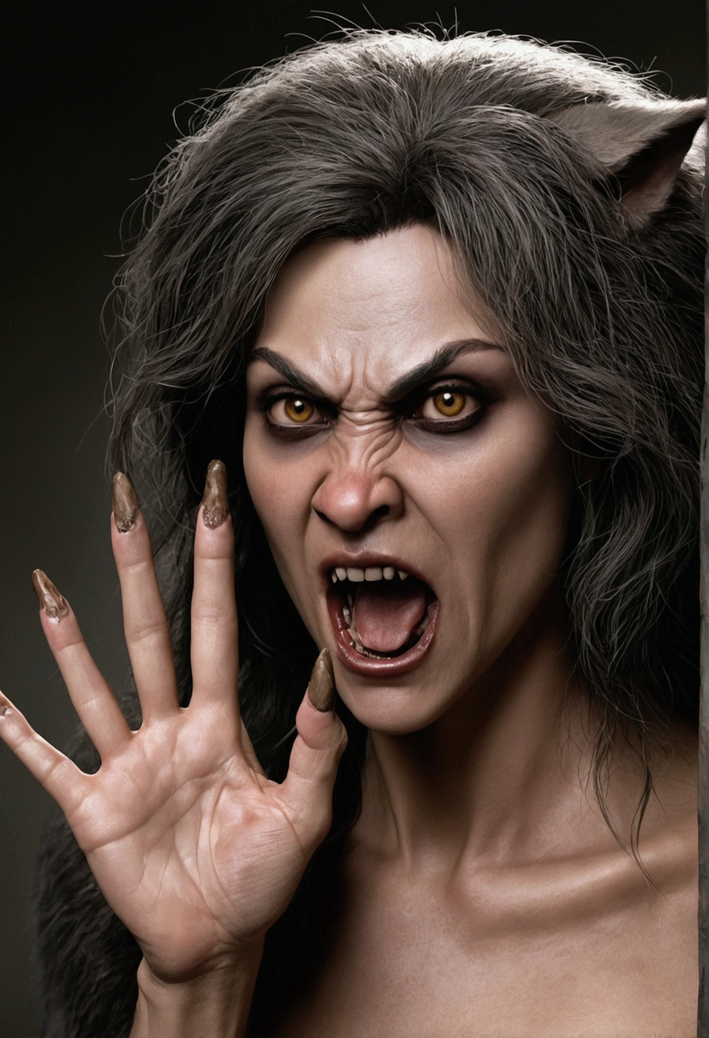 Make a werewolf by putting two fingers in a woman's vagina